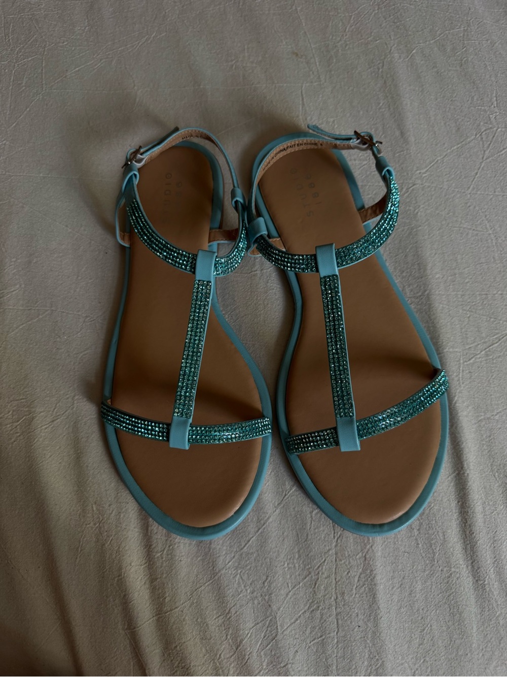 Studio 1886 by Avon Turquoise T-Strap Sandals with Sparkling Straps
